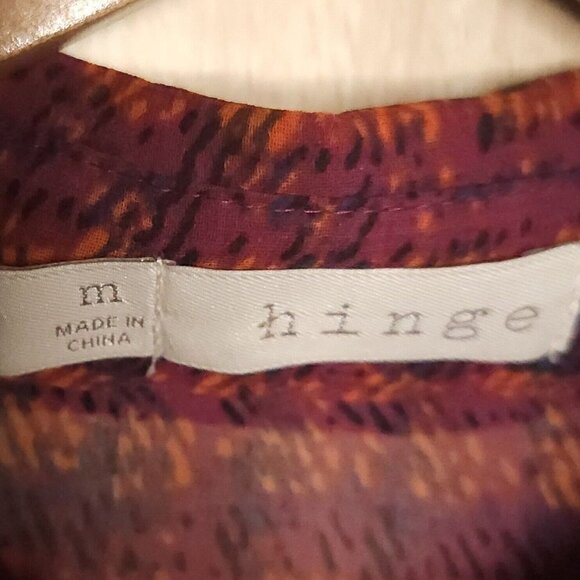 Hinge Womens Orange Purple Sheer Plaid Blouse Medium - Picture 6 of 8